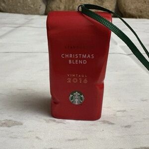 2016 Starbucks Holiday Christmas Blend Red Coffee Bag Ceramic Tree Ornament